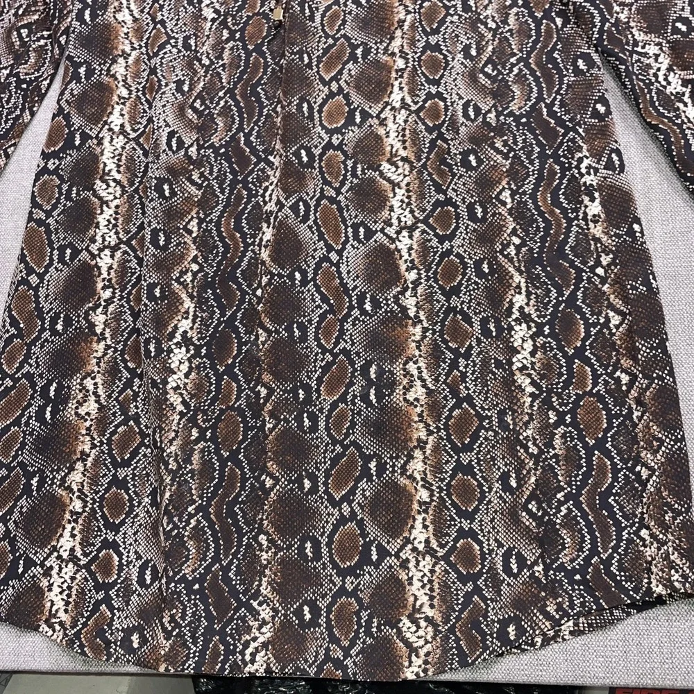 Michael Kors Tunic Dress Womens Medium Brown Snake Print Silk Lace Up V Neck